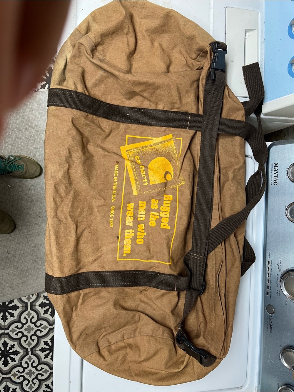 Vintage Carhartt drum duffle bag canvas blanket lined 70 TwoWay USA workwear